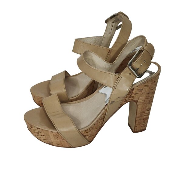 Michael Michael Kors Tan Platform Block Cork Heels Sandal Women Size 8.5 M FLAW - Picture 2 of 10